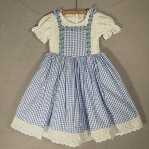 Trish Scully Dress Girls Size 8 Blue Gingham Eyelet Floral Wizard of Oz Dorothy